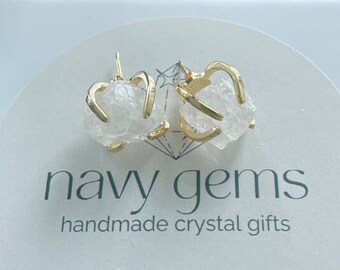 Crystal Stud Earrings | Clear Quartz Crystal Studs | Raw Crystal Earring | Irregular Shaped Earring | Natural Stone | Handmade Gift For Her