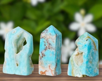 Aqua Crystal Tower Point | Caribbean Calcite Stone Crystal Obelisk Wand | Aqua Gemstone Tower | Healing Crystal Gemstone Home Decor Gift