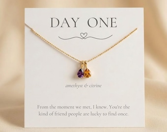 Day One Best Friend Necklace, Two Birthstone Charm Jewelry, Matching Friendship Gift