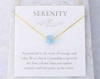 Serenity Aquamarine Necklace, Meaningful Crystal Jewelry for Peace, Strength, Courage, March Birthstone Gift