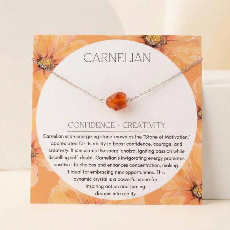 Raw Carnelian Necklace, Confidence Crystal Jewelry, Motivation Stone Gift Silver