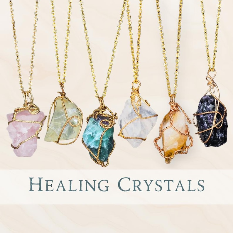 Large Healing Crystal Necklace, Raw Stone Pendant, Wire Wrapped Natural Crystal Jewelry image 1