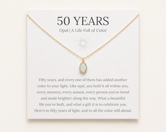 50th Birthday Gift for Friend, Fiftieth Birthday Opal Necklace with Card, Milestone Birthday Gift for Mom