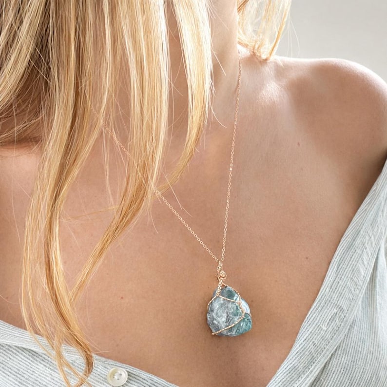 Large Healing Crystal Necklace, Raw Stone Pendant, Wire Wrapped Natural Crystal Jewelry image 3