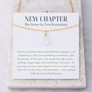 Collar de piedra lunar "Nuevo Capítulo", regalo para un nuevo comienzo, joyería para un nuevo comienzo
