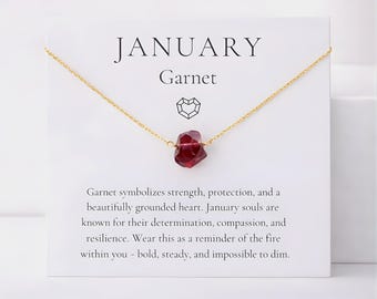 January Birthstone Garnet Necklace, Birthday Gift for Friend, Raw Crystal Jewelry