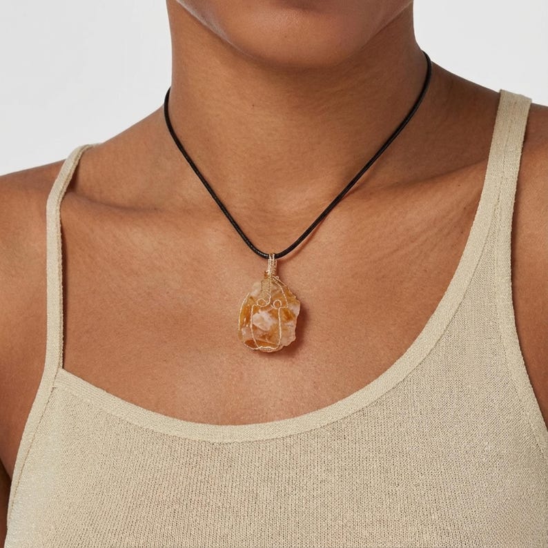 Large Healing Crystal Necklace, Raw Stone Pendant, Wire Wrapped Natural Crystal Jewelry image 13