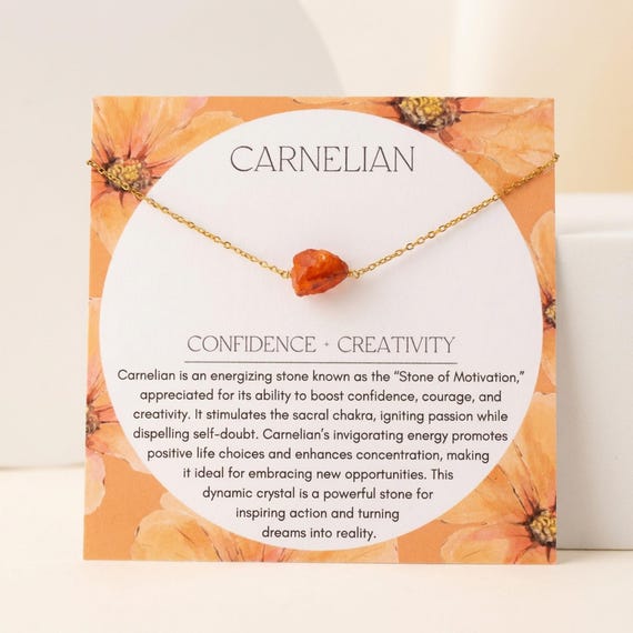 Raw Carnelian Necklace, Confidence Crystal Jewelry, Motivation Stone Gift