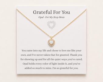 Step Mom Necklace Gift, Grateful for You Opal Jewelry, Thank You Wedding Gift for Stepmom