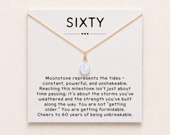 60th Birthday Moonstone Necklace, Turning 60 Jewelry for Mom, Milestone Birthday Gift for Friend