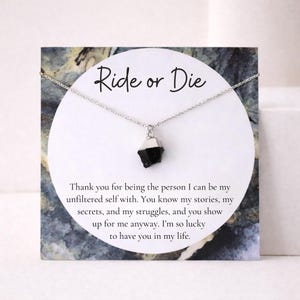 Ride or Die Necklace, Onyx Friendship Jewelry Gift, BFF Crystal Necklace Silver
