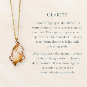 Large Healing Crystal Necklace, Raw Stone Pendant, Wire Wrapped Natural Crystal Jewelry Topaz