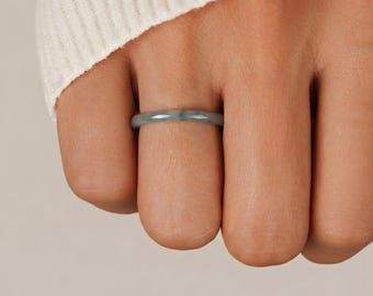 Natural Jade Ring, Green Stackable Gemstone Ring, Protection Gift