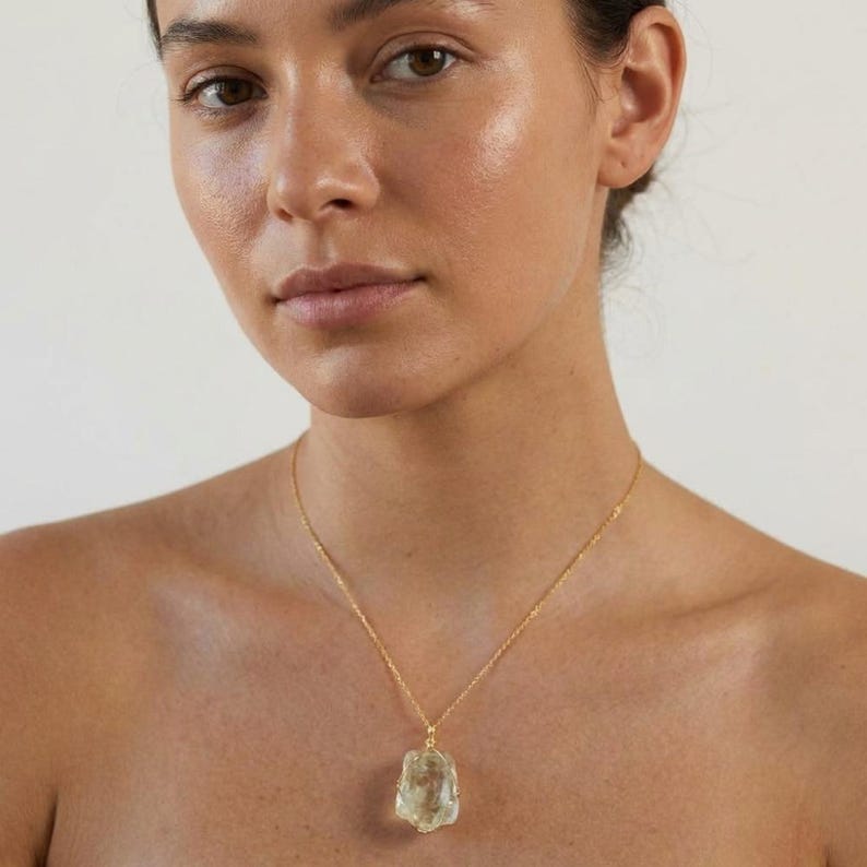 Large Healing Crystal Necklace, Raw Stone Pendant, Wire Wrapped Natural Crystal Jewelry image 8
