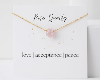 Rozenkwartsketting voor liefde, acceptatie, vrede, ruwe kristallen sieradencadeau