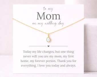 Collana "Per la mia mamma nel giorno del mio matrimonio", regalo per la madre della sposa con opale da parte della figlia, ricordo del giorno del matrimonio per la mamma