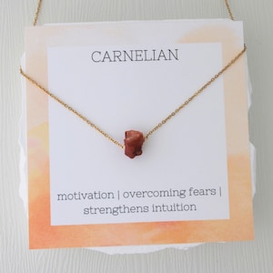 Carnelian Necklace for Motivation & Confidence, Raw Gemstone Healing Jewelry, Courage Gift for Overcoming Fears, Intuition Crystal Necklace