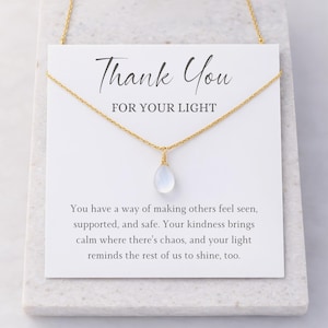 Collana con pietra di luna luminosa "Grazie per la tua luce", regalo di apprezzamento per insegnante, mentore, infermiere Gold