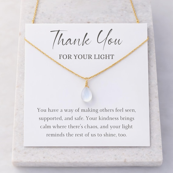 Thank You For Your Light Moonstone Necklace, Appreciation Jewelry Gift for Teacher, Mentor, Nurse
