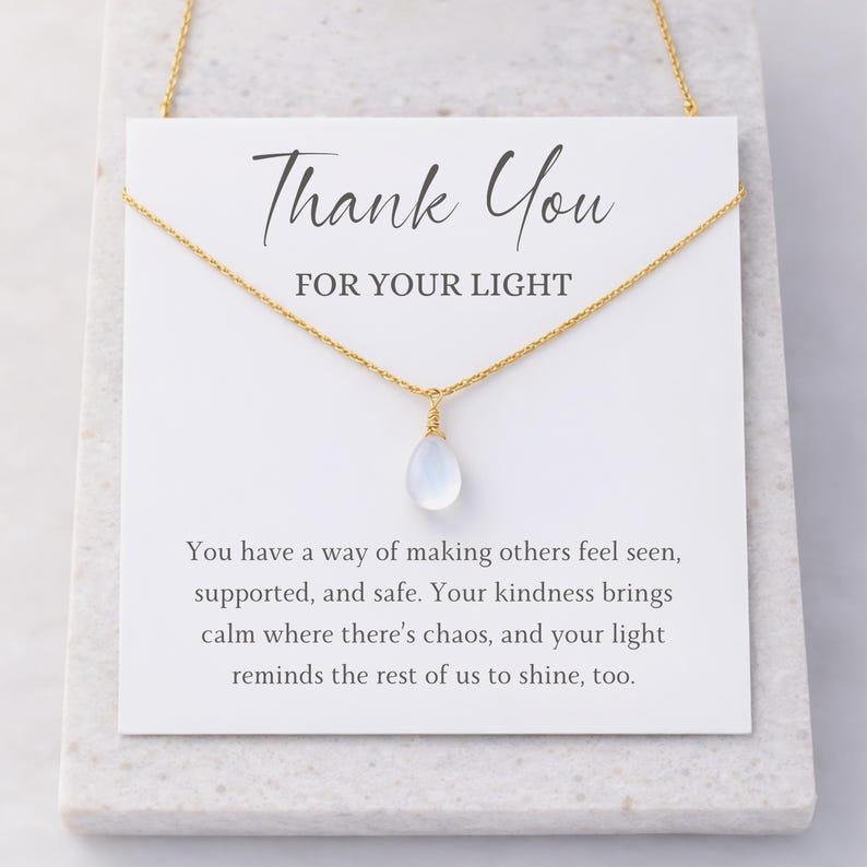 Collana con pietra di luna luminosa "Grazie per la tua luce", regalo di apprezzamento per insegnante, mentore, infermiere Gold