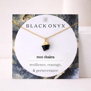 Black Onyx Necklace, Root Chakra Crystal, Stone of Resilience & Courage, Raw Onyx Jewelry Gift