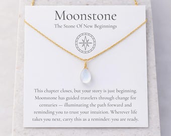 Collar de piedra lunar "Nuevos Comienzos", regalo de joyería para hija que se va a la universidad, símbolo de ánimo para quienes se mudan.