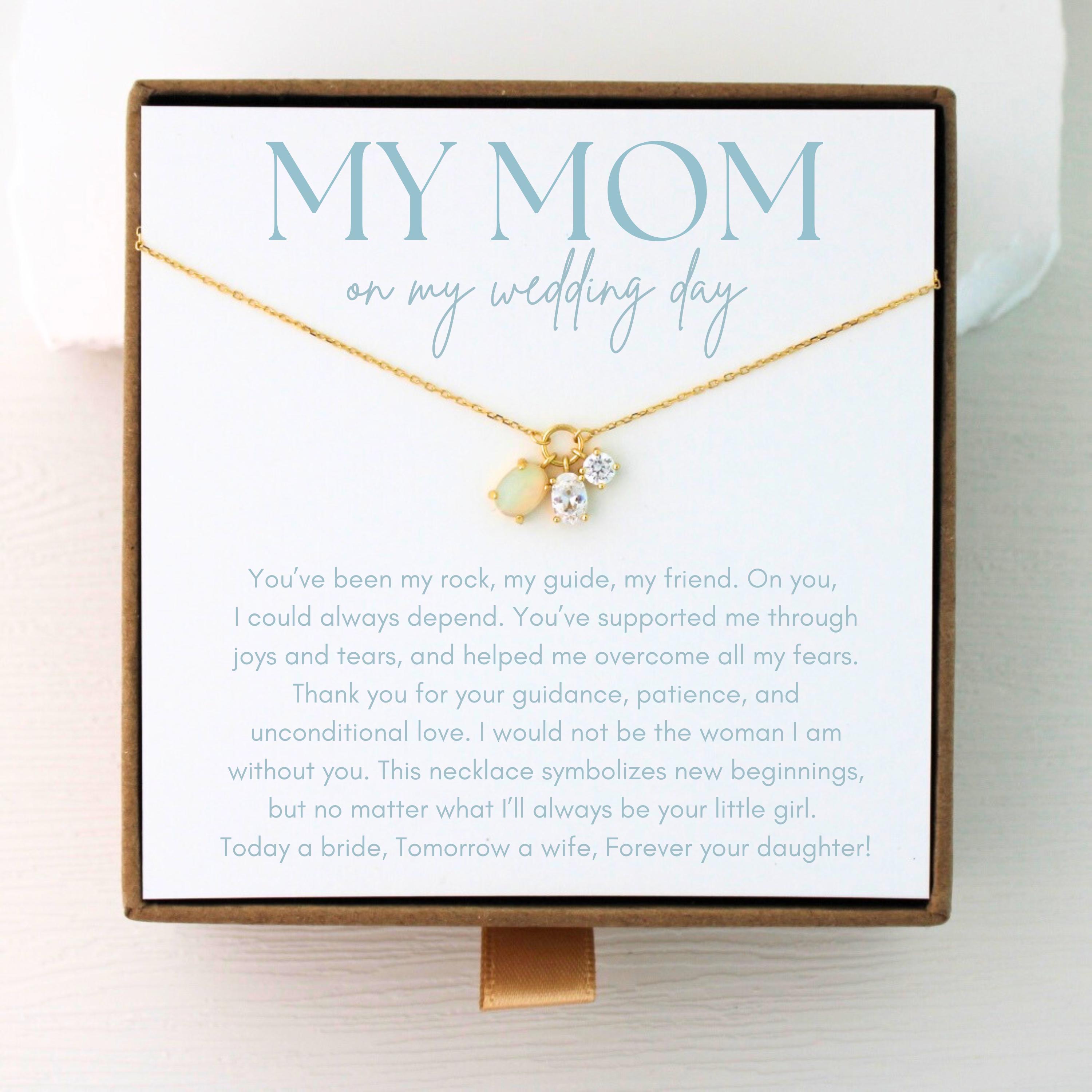 Mother of The Bride Necklace, To Mom on My Wedding Day Gift From Bride Custom Jewelry Card, Sterling Silver Wedding Jewelry for Bride Mother