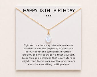 18th Birthday Moonstone Necklace, Turning 18 Jewelry for Daughter, Granddaughter Coming of Age Crystal Gift