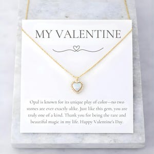 My Valentine opaal hartketting, Valentijnsdagcadeau voor haar, unieke berichtkaart