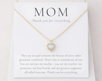 Mom Opal Necklace, Mother's Day Necklace, Thank You Mum Birthday Jewelry Gift