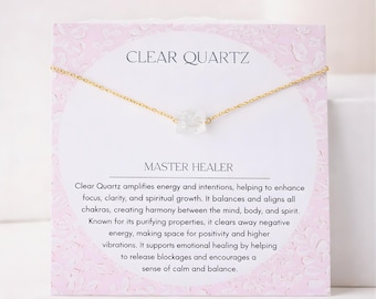 Raw Clear Quartz Necklace, Master Healer Crystal, Fresh Start Gift, April Birthstone