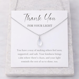 Collana con pietra di luna luminosa "Grazie per la tua luce", regalo di apprezzamento per insegnante, mentore, infermiere Silver