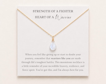 Warrior Moonstone Necklace, Strength of a Fighter Jewelry, Encouragement Gift for Resilience, Thinking of You Friend