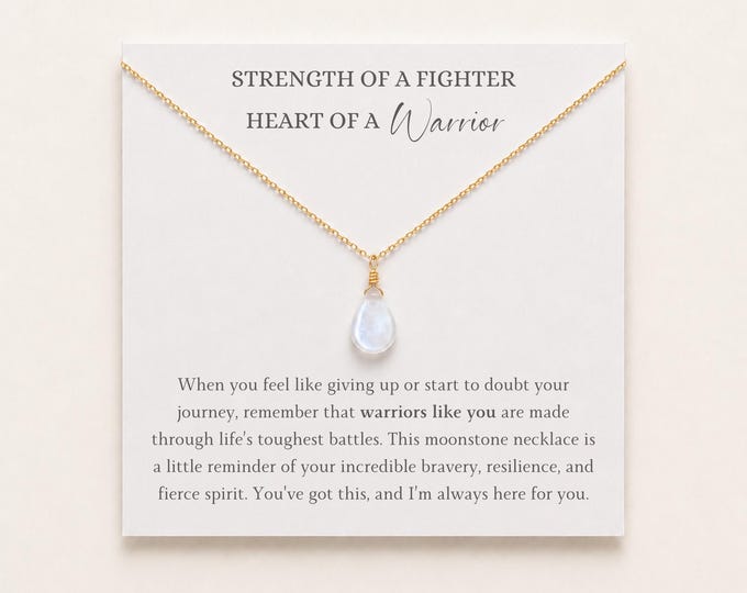 Warrior Moonstone Necklace, Strength of a Fighter Jewelry, Encouragement Gift for Resilience, Thinking of You Friend