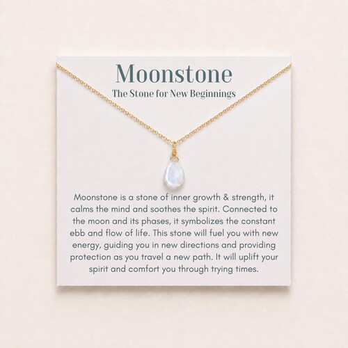 Maansteen ketting voor een nieuw begin, sieraad voor innerlijke kracht, kristallen ketting met dagelijkse affirmaties, cadeau voor zelfzorg
