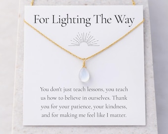 Teacher Moonstone Necklace, Thank You Gift for Mentor from Student, Teacher Appreciation Jewelry