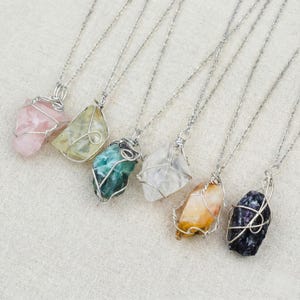 Large Healing Crystal Necklace, Raw Stone Pendant, Wire Wrapped Natural Crystal Jewelry image 10
