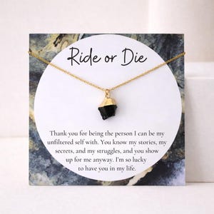 Ride or Die Necklace, Onyx Friendship Jewelry Gift, BFF Crystal Necklace Gold