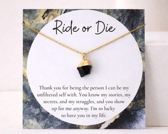 Ride or Die Necklace, Onyx Friendship Jewelry Gift, BFF Crystal Necklace