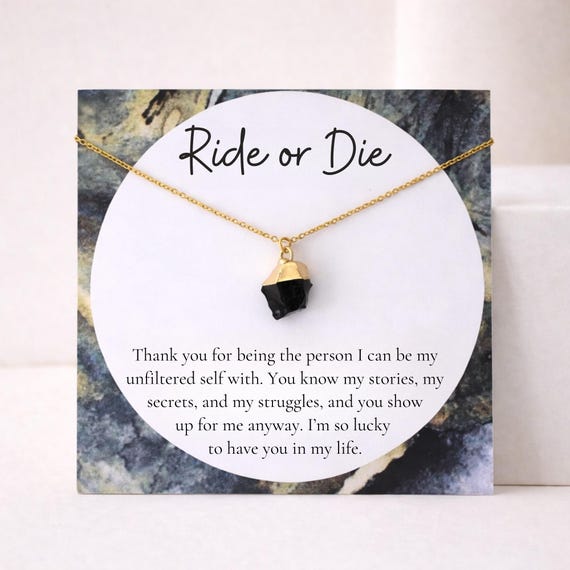 Ride or Die Necklace, Onyx Friendship Jewelry Gift, BFF Crystal Necklace
