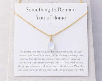 Going Away Moonstone Necklace, Reminder of Home Crystal Gift, Daughter College Send Off Jewelry
