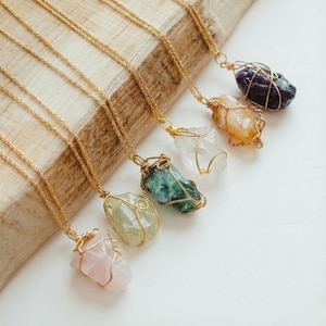 Large Healing Crystal Necklace, Raw Stone Pendant, Wire Wrapped Natural Crystal Jewelry image 6