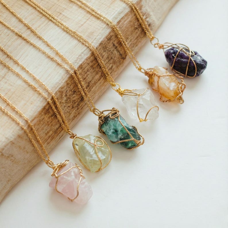 Large Healing Crystal Necklace, Raw Stone Pendant, Wire Wrapped Natural Crystal Jewelry image 6
