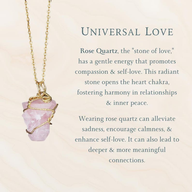 Large Healing Crystal Necklace, Raw Stone Pendant, Wire Wrapped Natural Crystal Jewelry Rose Quartz
