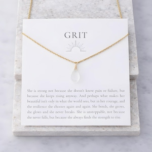 Grit Moonstone Necklace, She Is Unstoppable Message Jewelry, Encouragement Gift for Friend