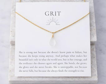 Grit maansteenketting, ze is niet te stoppen berichtsieraden, aanmoedigingscadeau voor vriend