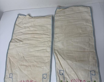 Porta cubiertos vintage hechos a mano, bolsillos para cubiertos, cuchillos, tenedores, bordados