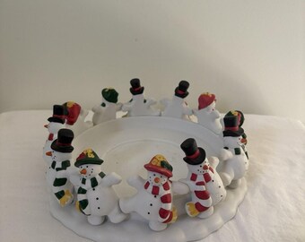 PartyLite "Frolicking Frostys" Dancing Snowman 9.25" Candle Holder Base #P7436