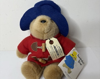 Oso Paddington de peluche con abrigo rojo y sombrero azul de 25 cm, Eden Toys con etiquetas, 1981