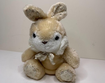 Conejito de peluche calico con estampado floral color crema vintage, conejo de Pascua, peluche con lazo floral